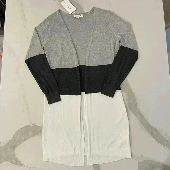 Simply Noelle NWT Colorblock Gray/White Open Front Cardigan Sweater Women’s S/M - Picture 1 of 6